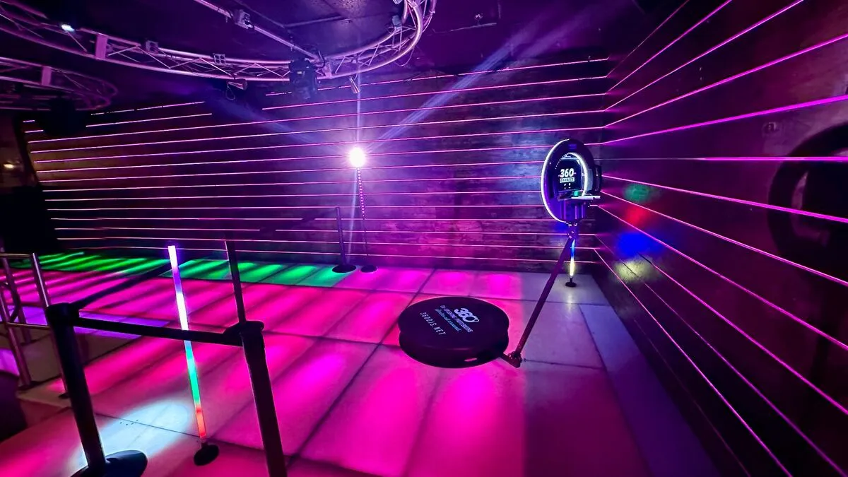 360 Express Video Booth compact wireless setup at an outdoor event