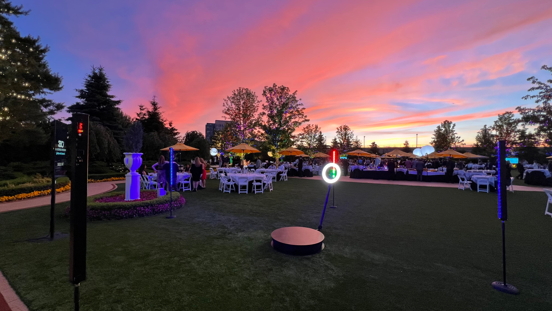 360 Video Booth setup with professional camera and ring light at a Boston event